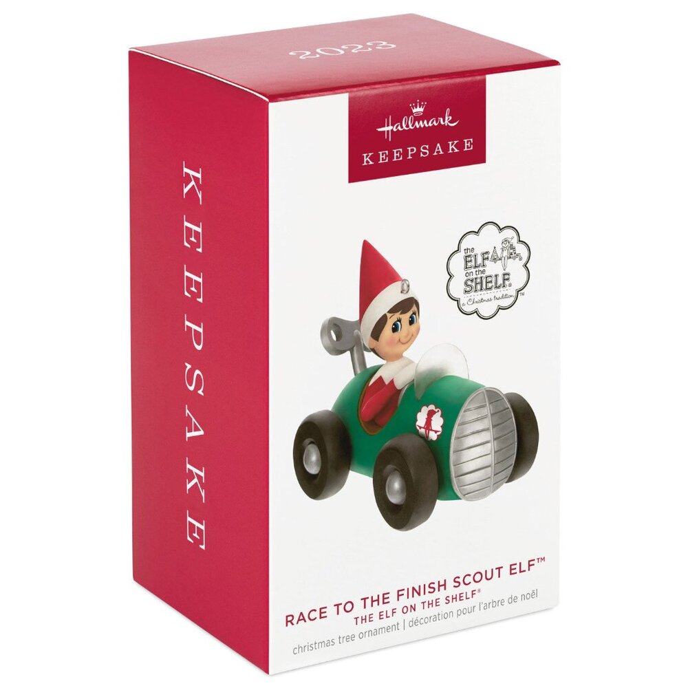 New! Elf on the Shelf Hallmark Keepsake Christmas Ornament 2023 Race Car Scout